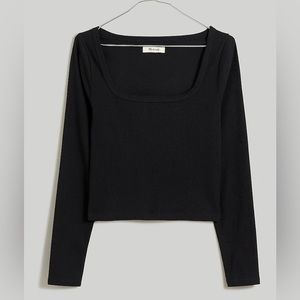Madewell Square-Neck Long-Sleeve Crop Tee True Black Size XL
